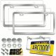 Aootf License Plate Frames Covers - Stainless Steel Car Tag Holder and Clear Flat Shield, Unbreakable Front Rear Protector with Chrome Screws Caps,